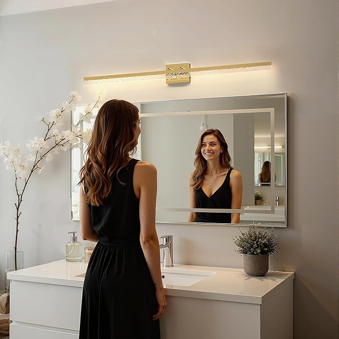 L LOHAS LED 48-Inch Bathroom Vanity Light Bar Over Mirror, Gold Modern Bathroom Light Fixtures with Bubbled Acrylic Shade, 3CCT Adjustable LED Vanity Lights for Living Room Wall