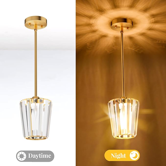 Crystal Pendant Lights Kitchen Island 3 Pack, Modern Gold Pendant Light Fixtures Mini Adjustable Chandeliers for Kitchen Island Dinning Room Bedroom Hallway with E26 Base (Bulbs Not Included)