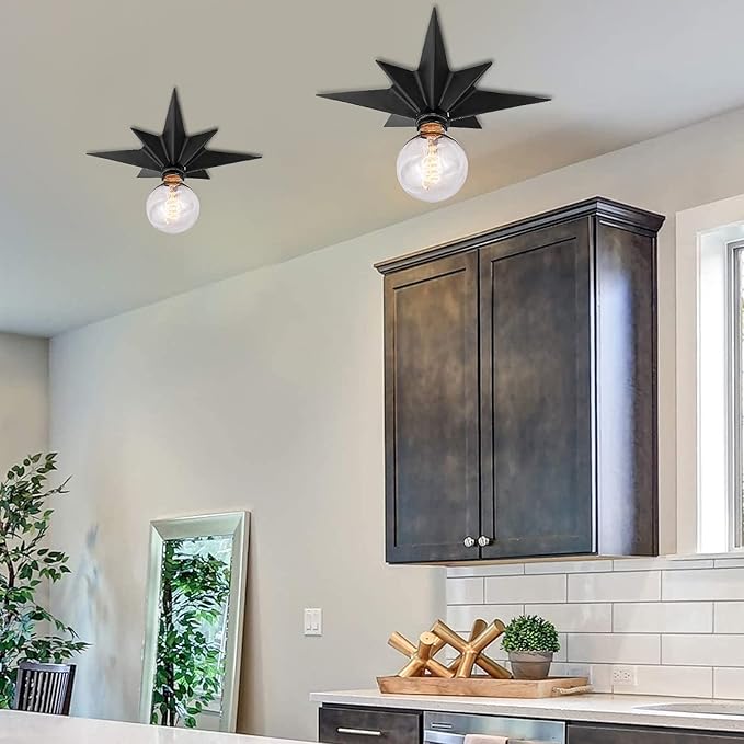 2 Pack Black Flush Mount Ceiling Light - 11.8 inch Star Lights Fixture Hallway Lighting Fixtures Ceiling Flush Mount Light Fixture for Kitchen Bathroom Bedroom Laundry Room (Bulb not included)