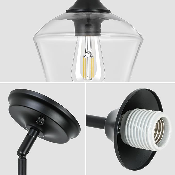 1-Pendant Lights Kitchen Island, Hand Blown Glass Pendant Light Fixtures, Metal Light Fixtures Rod Ceiling Ceiling Lighting for Kitchen Island Dining Room Bar