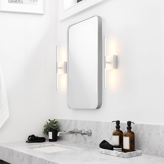 JONATHAN Y 16.25" White Modern Dimmable Integrated LED Wall Sconce, Minimalist Adjustable Metal Vanity Light for Bathroom Mirror, Bedroom, Hallway, 3000K, ETL Listed (JYL7039G)