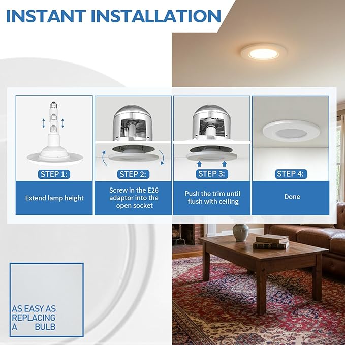 Jolux Adjustable Recessed Lighting Retrofit Kit for 5/6 Inch Can Lights - 6 Pack LED Downlight with Telescoping Rod,2700K Soft White, 800LM, Dimmable, Screw-in Install, ETL Damp Rated, Flat Trim