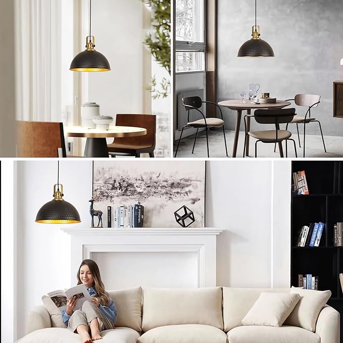 Black Pendant Lights Kitchen Island Industrial Pendant Light Fixtures Dome Kitchen Island Lights Modern Pendant Lighting for Bar Farmhouse Dining Room Bedroom Hallway(2 Packs)