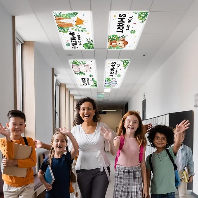 8 Pcs Fluorescent Light Covers with 80 Magnets Decorative for Classroom Ceiling Lights 4 x 2 Feet Magnetic Light Cover Filter Easy Install for Office Hospital Home Ceiling Supplies (Jungle Animals)