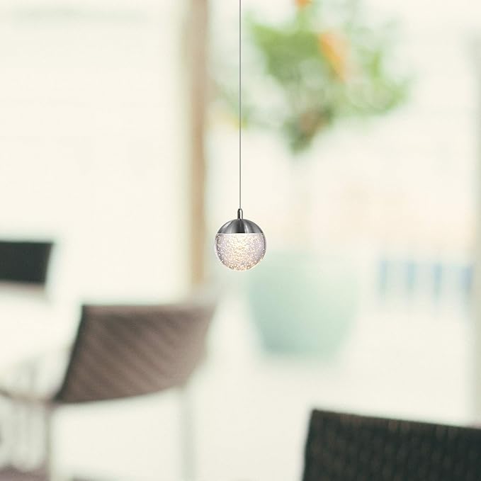 contec development Galaxy 1 Mini Pendant Crystall Ball Lighting Nickel - LED Hanging Light Fixture: Kitchen Island, Bar, Foyer - Cluster Pendants - Dimmable, Adjustable Wire, Lamp Bulb Included