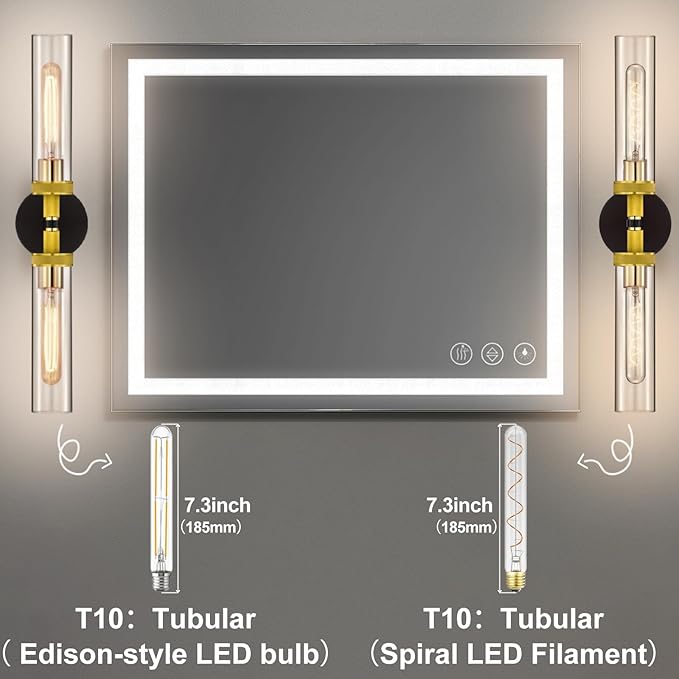 LaLuLa 2-Pack Black and Gold Bathroom Vanity Light Fixtures – Modern 2-Light Wall Sconces with Knurled Texture and Clear Glass Shades, Bathroom Lighting Fixtures Over Mirror, 25 Inch