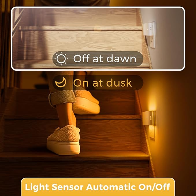 L LOHAS LED Night Light, 2 Pack Dimmable Modern LED Night Lights Plug into Wall,Dusk to Dawn Sensor Night Lights for Kid, 0-100LM 2000K Amber Nightlight for Hallway Bedroom Stairway