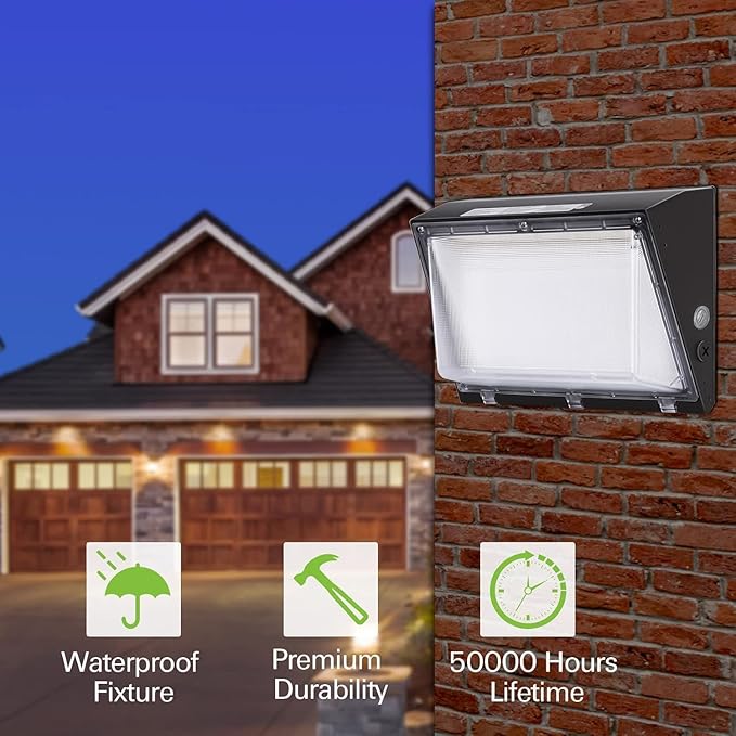 hykolity 120W LED Wall Pack Light with Dusk-to-Dawn Sensor, 16200lm 5000K Daylight Commercial Security Lighting, 750W MH Equivalent, 100-277V, Waterproof LED Outdoor Wall Mount Light for Warehouses