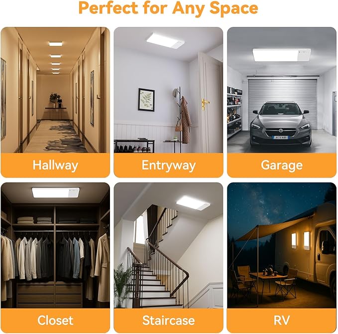 12000mAh Battery Operated Ceiling Light with Remote, Cordless Overhead Lighting, Adjustable Temperatures & Brightness No Wiring, Motion Sensor Light for Closet Pantry, Hallway, Shed, Shower