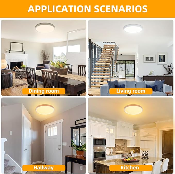Hlite 2pack 12 inch Flush Mount LED Ceiling Light Fixtures, 24W 2400LM Super Slim, 3000K/4000K/5000K 3CCT Selectable, for Kitchen, Bedroom (White)