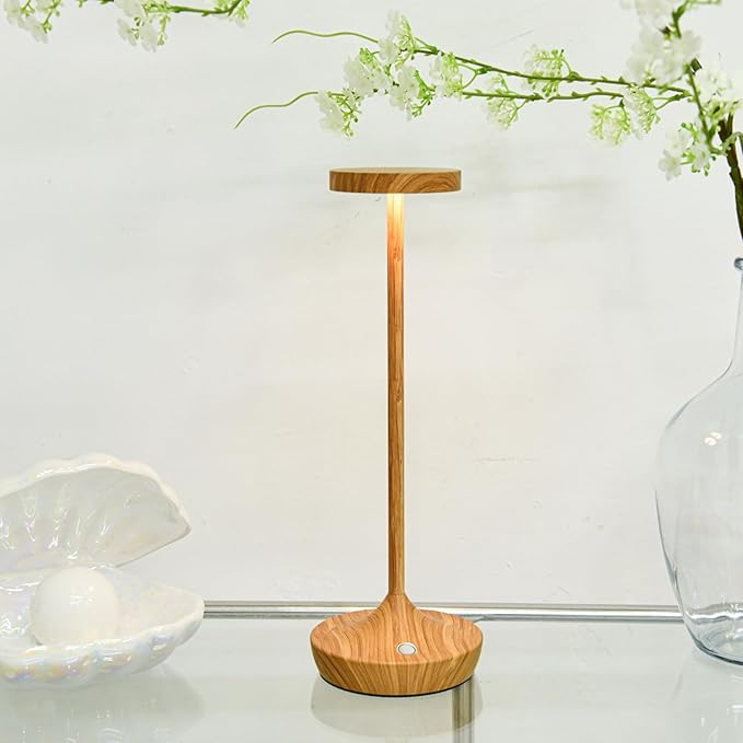 Set of 2 Cordless Table Lamps, Rechargeable 6000mAh LED Desk Lamps, Up to 60 Hours, Touch Control with 3-Level Dimming, Waterproof for Restaurant, Dining, Patio & Home Decor (Bamboo Pattern)