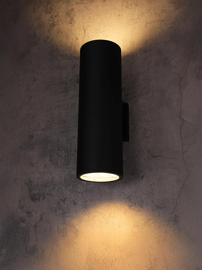 LEONLITE Modern Outdoor Cylinder Wall Lights 18", Up and Down Porch Patio Lights, Matte Black Waterproof Wall Sconce, Aluminum, E26 Base, Exterior Light Fixture Wall Mount, ETL, Pack of 2