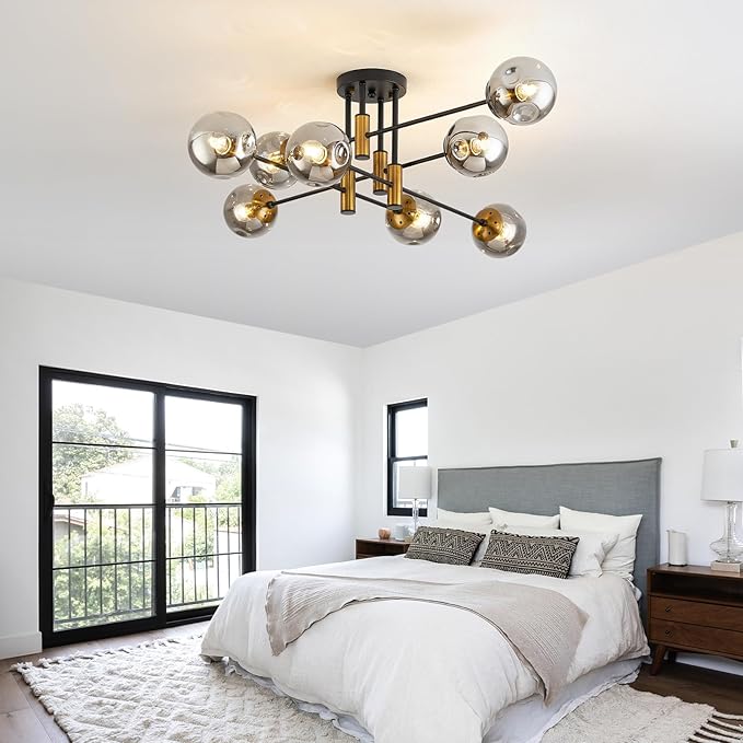 DDLLDESHI 8 Light Sputnik Ceiling Light Fixture Glass Globe Bubble Modern Chandelier for Dining Room Bedroom Kitchen Living Room Hallway Entryway Office