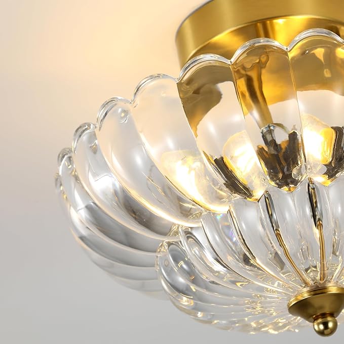 Vintage Semi Flush Mount Ceiling Light Fixture,3-Light Mid Century Modern Glass Close to Ceiling Light Fixtures for Bedroom Hallway Foyer Entryway Kitchen Laundry Room Nursery