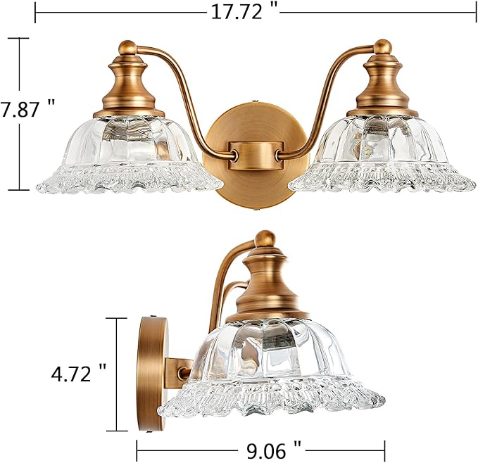 XIEDUN Bathroom Vanity Lights Over Mirror Vintage Bathroom Light Fixtures 2 Light Brass Vanity Lights for Vanity Lighting Fixtures