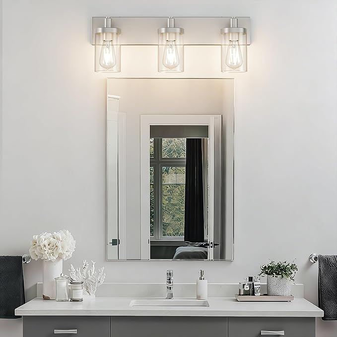 Aipsun Brushed Nickel Bathroom Light Fixtures 3 Lights Vanity Light for Bathroom Lighting Fixtures Over Mirror(Exclude Bulb)