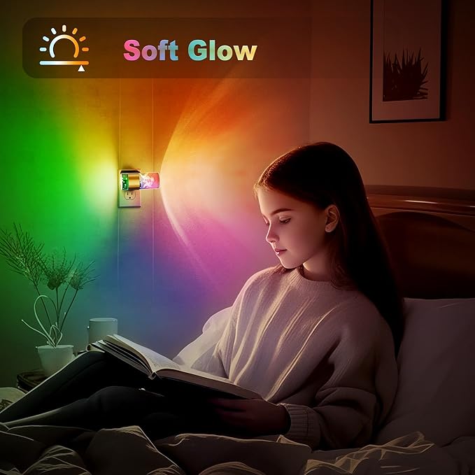 JandCase Night Lights Plug into Wall,Angel Night Light, 2 Pack 3000K+RGB 10-Color LED Nightlight with Dusk to Dawn Sensor, 10/50/100LM Adjustable Brightness for Birthday Home Decor