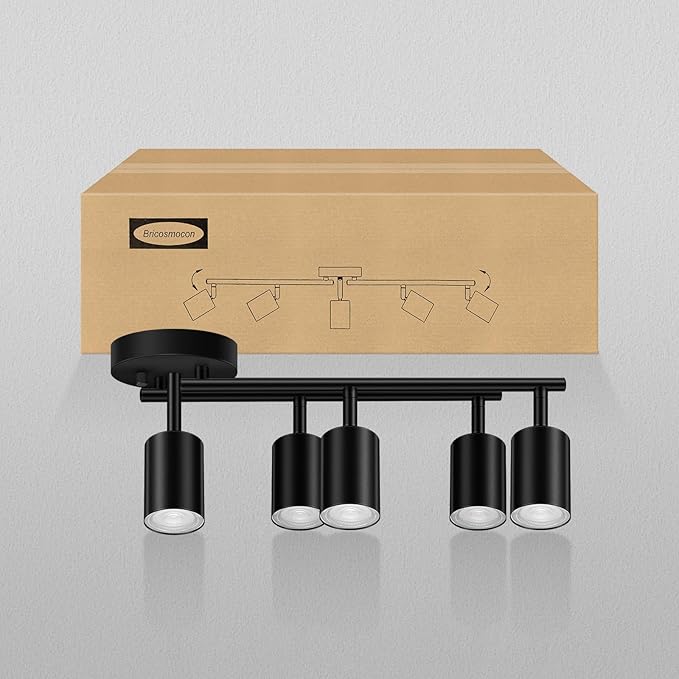 Track Lighting, Track Lighting Fixtures Ceiling Kit, Black Ceiling Lights for Kitchen, 30" Ceiling Spotlight, 5 Light Ceiling Spotlight with Rotatable Heads, Modern Wall Lighting(GU10 Socket, NO Bulb)
