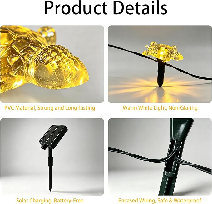 Solar Lights Outdoor, 20 LEDs Turtle String Light, 20.5 ftWaterproof Patio Landscape Lighting, Garden Decor for Yard, Warm White