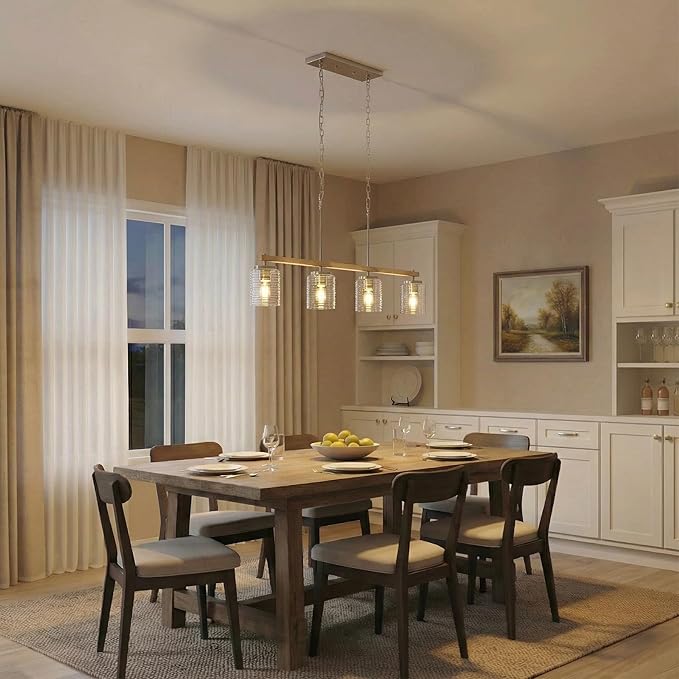 36" 4-Light Kitchen Island Chandelier with Clear Glass Jars, Linear Pendant Light for Kitchen Island Lighting, Farmhouse Hanging Kitchen Lights, Adjustable 70.8" Drop, E26 Bulbs Not Included