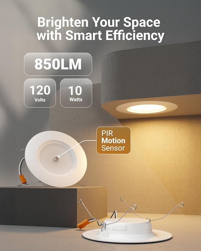 Sunco 6 Inch LED Can Lights Retrofit Recessed Lighting, Motion Sensor Ceiling Light, 850 LM, Selectable CCT 2700K/3000K/4000K/5000K/6000K, 10W, ETL 4 Pack.