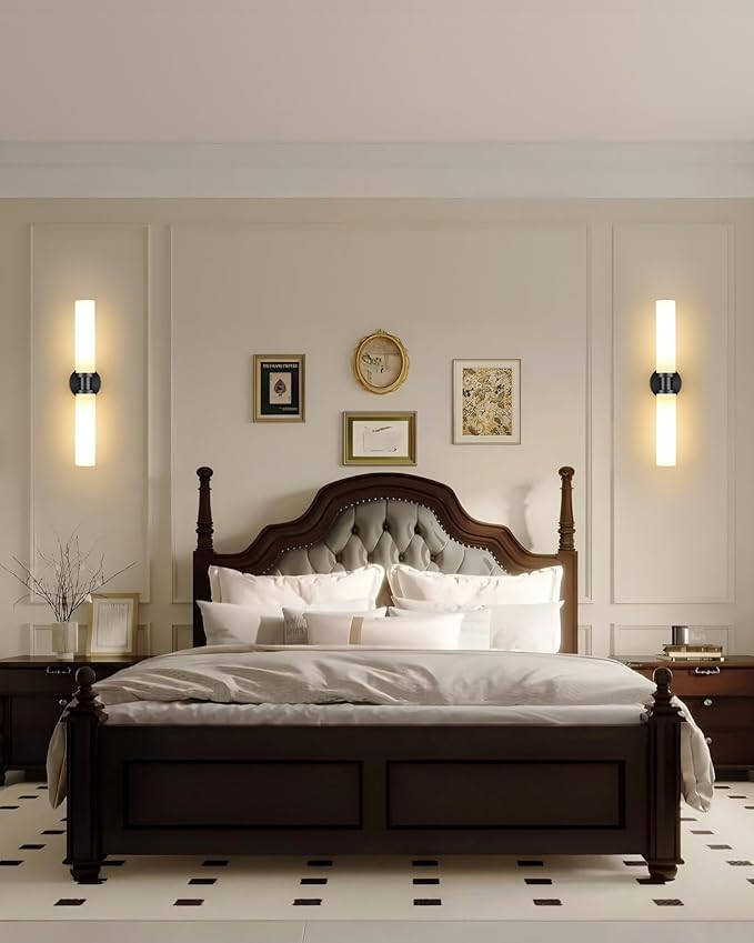 Rechargeable Battery Operated Wall Sconce, 8000mAh Cordless Wall Light with Dimmable, Timer Function, 3000K Warm White, Easy Install for Living Room, Bedroom, Black with White Shades, Bulbs Included