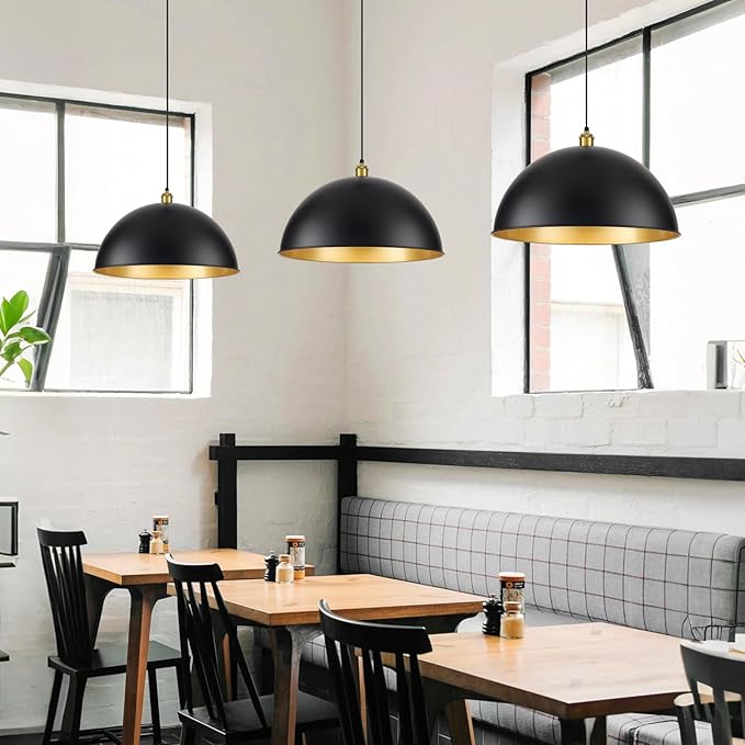 20 Inch Black Pendant Light Fixtures, Vintage Pendant Lights Kitchen Island, Adjustable Height Large Farmhouse Pendant Light for Kitchen Dining Room Bedroom 2 Pack