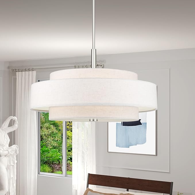 Livex Lighting Fabric Shade 52138-91 Meridian 5 Light Brushed Nickel Pendant