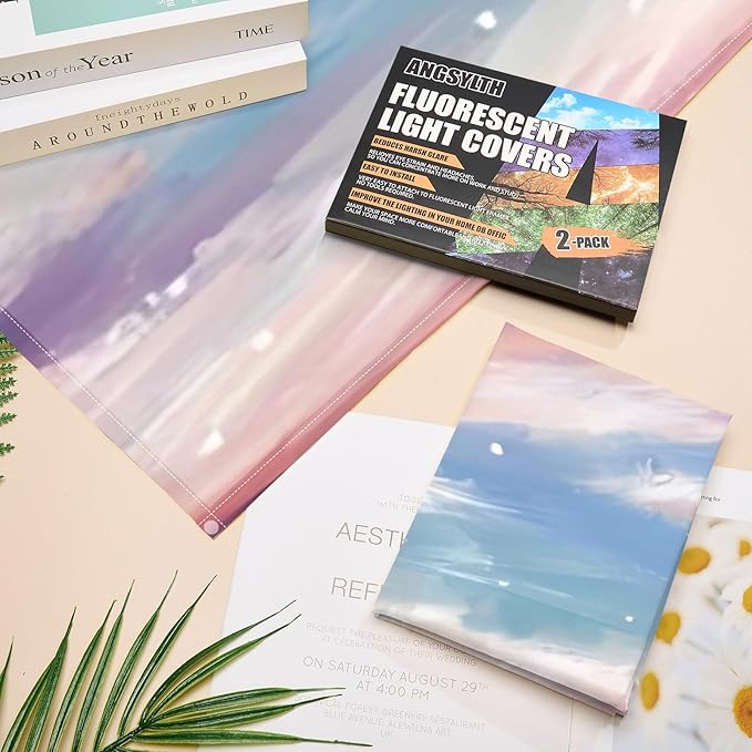 2 Pcs Fluorescent Light Covers - 4 x 2 Feet Covers for Ceiling Lights, Magnetic Light Filters for Classroom, Office, Hospitals, Home (Sunset Glow)