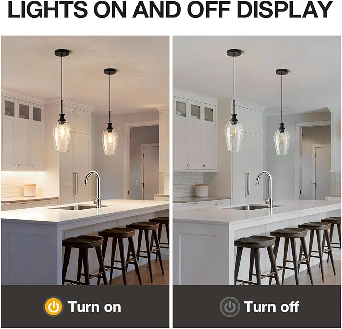 Modern Kitchen Pendant Lights,1-Light Black Pendant Light Fixtures with Hand-Blown Clear Glass Light Fixture for Kitchen Island Sink Dining Room Bedroom Hallway, E26 Bulb Not Includes