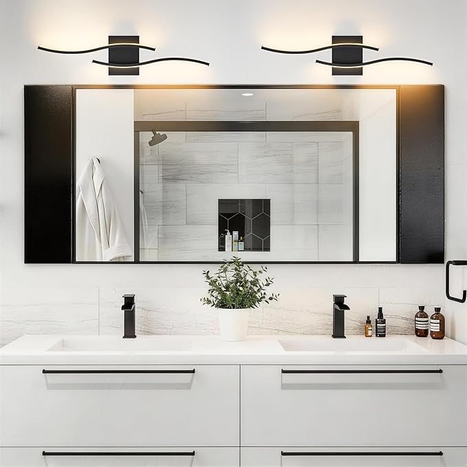 KARTOOSH 2 Pack Bathroom Vanity Lights Fixtures Over Mirror Hardwired Black Light Fixture Wall Lights 3CCT Dimmable LED Bathroom Light Fixtures 23.6 Inch Modern Wall Sconce Picture Lights for Wall