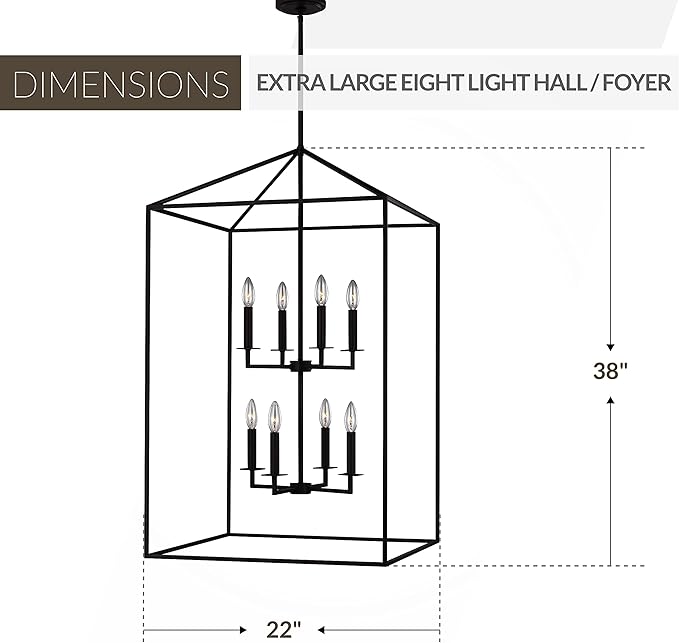 Generation Lighting 8-Light Perryton Pendant Light Fixture Midnight Black 5315008-112, Modern Ceiling Light Fixture for Home Decor, Candelabra with 60W Torpedo Bulbs for Foyer and Living Room Décor