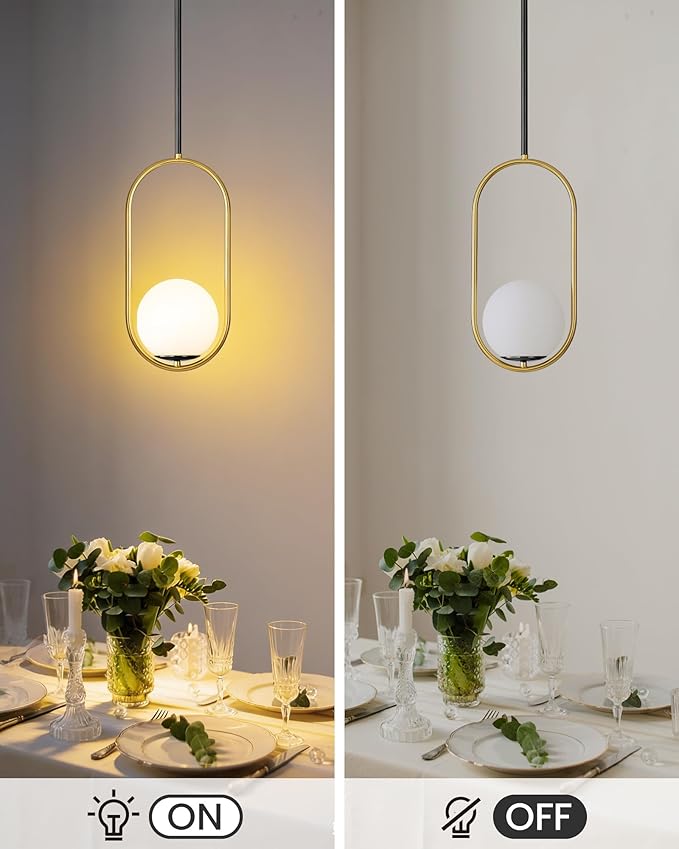 Yunnix Pendant Lights Kitchen Island, Pendant Light Fixtures, 2 Pack Modern Black and Gold Globe Glass Pendant Lighting, Mid Century Chandelier One Light for Bathroom Bedroom Dining Room