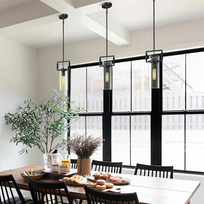 Black Pendant Lights Kitchen Island, Modern Glass Knurled Pendant Light,12Inch Copper Kitchen Pendant Lighting Over Island,Farmhouse Island Lights For Kitchen Sink,Bathroom,Bedroom,Included E26 Bulbs