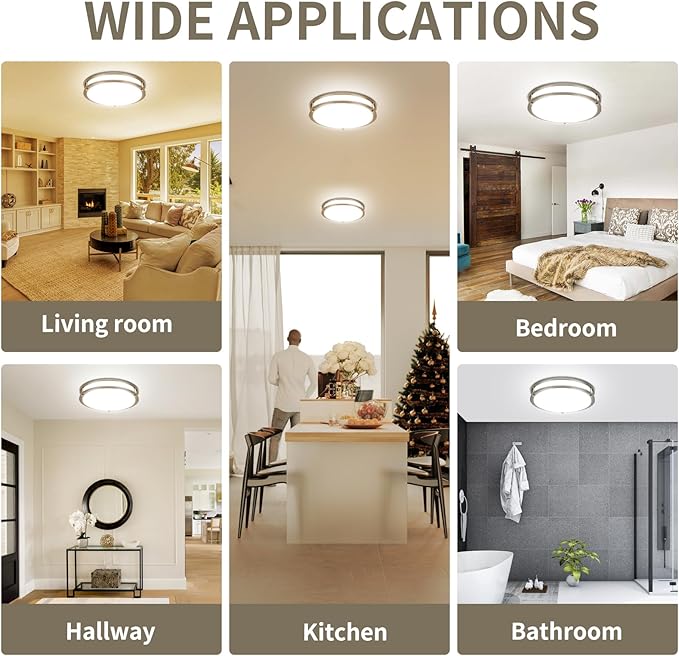 13Inch 36W Ceiling Light Fixture, 5CCT Flush Mount Ceiling Mount Light 2700K 3000K 4000K 5000K 6500K Adjustable, Dimmable Close to Ceiling Light, LED Ceiling Light for Bathroom Kitchen Bedroom, Nickel
