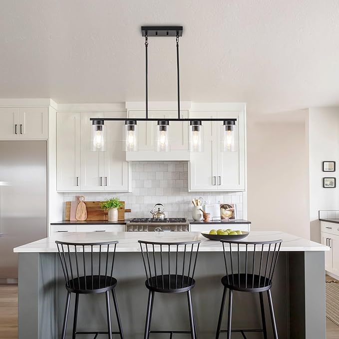 Dining Room Light Fixture, Black Island Lights for Kitchen Farmhouse Chandeliers for Dining Room Modern Kitchen Island Lighting Kitchen Island Light Fixtures Farmhouse Chandelier Linear Chandelier