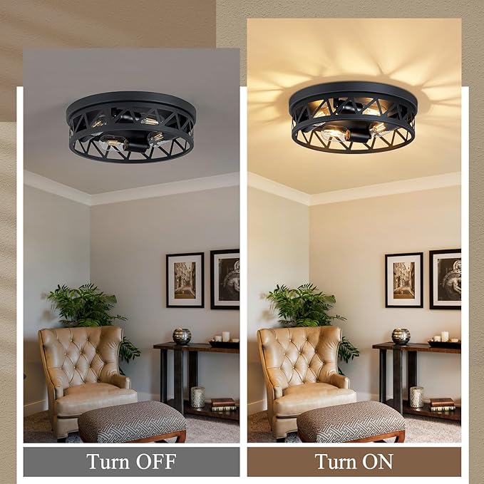 14 inch Black Flush Mount Ceiling Light Fixture,4-Light Light Fixtures Ceiling Mount for Hallway Hall,Kitchen,Farmhouse(2 Pack)