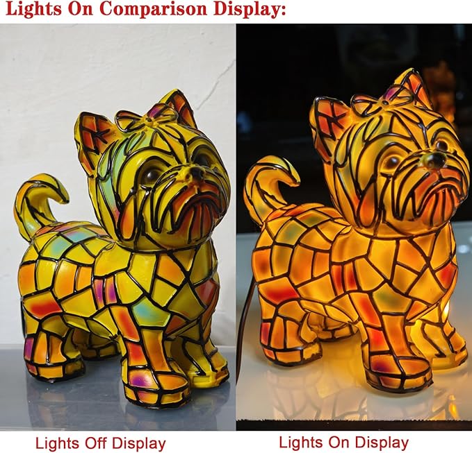 Retro Yorkshire Terrier Dog Colorful Resin Dog Table Lamp,3D Cute Pet Dogs Themed LED Night Lamp,Perfect Gift for Pet Lovers Retro Dachshund Dogs Design Home Decor Lighting(Yorkshire Terrier)