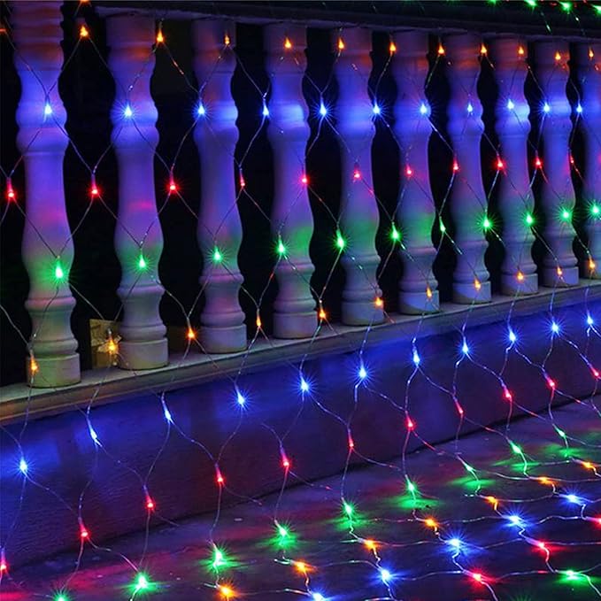Dazzle Bright Christmas 360 LED Net Lights, 12FT x 5 FT Connectable Waterproof String Lights Clear Wire with 8 Modes, Christmas Decorations for Indoor Outdoor Xmas Yard Garden Decor (Multi Colored)