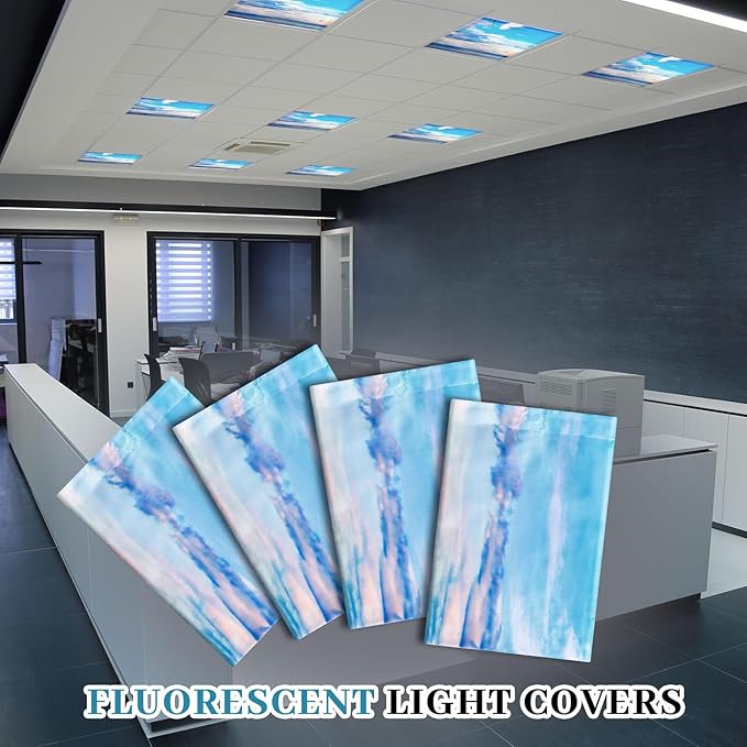 VIHOSE 4 Pcs 2 x 2 Feet Fluorescent Light Covers for Ceiling Lights Classroom Magnetic Light Filters for Reducing Harsh Glare Flicker for Office Classroom Home Drop Ceiling(Sea Gull)