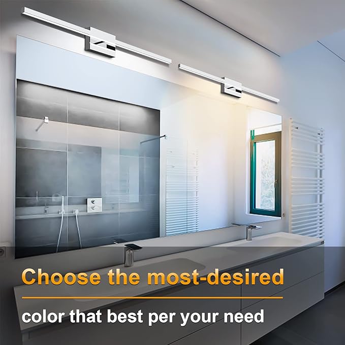 NIORSUN 39.4 inch Chrome Bathroom Vanity Light, 24W 5CCT Dimmable LED Bathroom Lighting Fixtures Over Mirror, Modern Vanity Lights for Bathrooms Restroom Mirror- ETL Certified