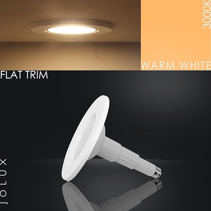 Jolux 5/6 Inch Adjustable Height LED Can Lights Retrofit Recessed Lighting 6 Pack,800 lm 3000K Warm White,12=60W,Dimmable, Recessed Downlight Install,ETL Damp Rated,E26 Base,Flat Trim.