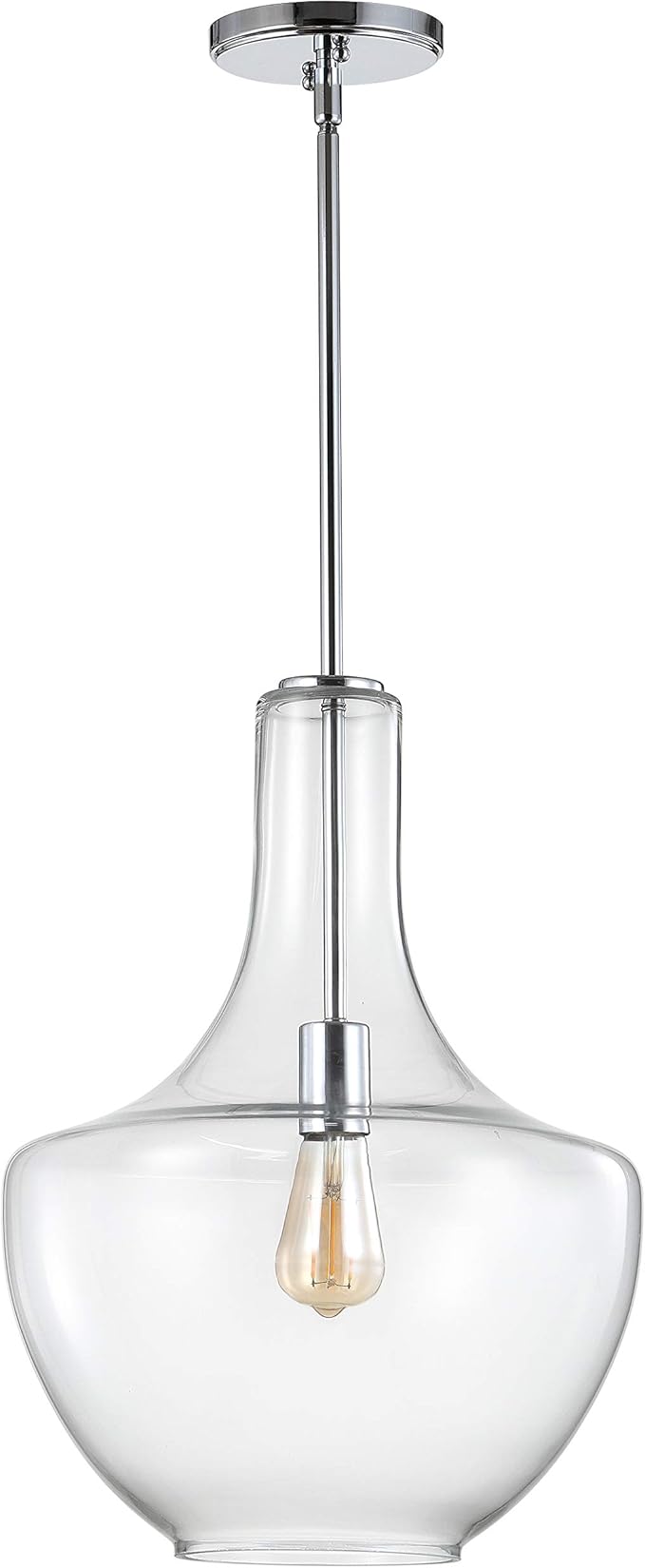 JONATHAN Y 13.25" Chrome/Clear Mid-Century Modern 1-Light LED Pendant Light Fixture, Adjustable Schoolhouse Hanging Lamp for Kitchen Island, Clear Glass Shade, LED Bulb Included (JYL6401A)