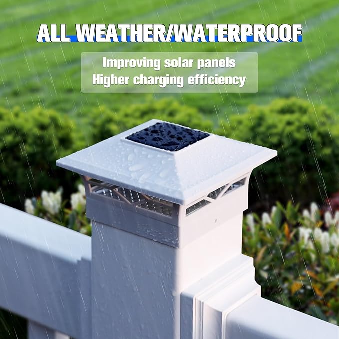 VOLISUN Solar Post Cap Light Outdoor Waterproof: RGB Color Changing - Solar Fence Cap Flashing Lights 8Pack White for 4x4 5x5 6x6 Wooden Vinyl Post