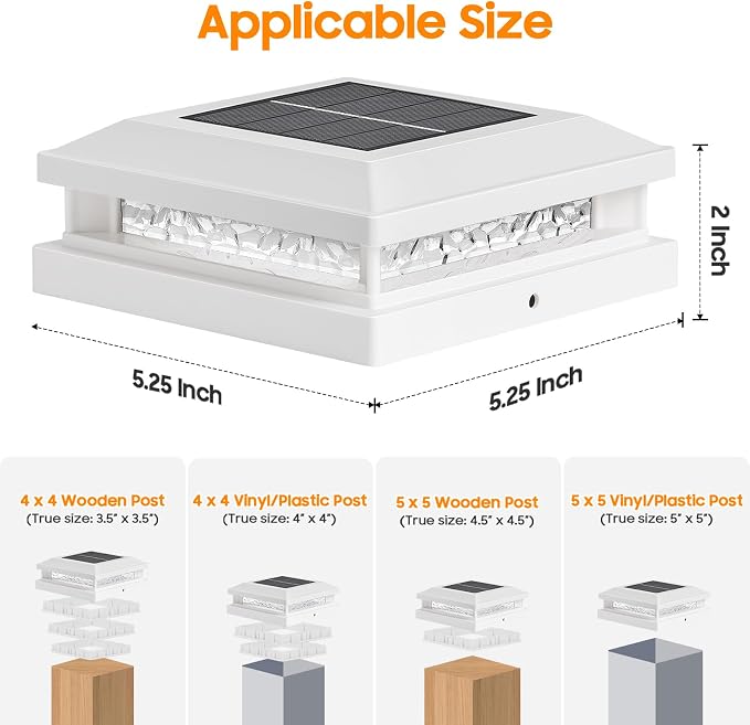 Bosceos Solar Post Cap Lights 6-Pack, 2 Modes 16LEDs Bright Solar Post Lights Outdoor Waterproof, Fence Posts Cap Light, Deck Light for 4x4 4.5x4.5 5x5 Posts for Patio Garden Decor, White