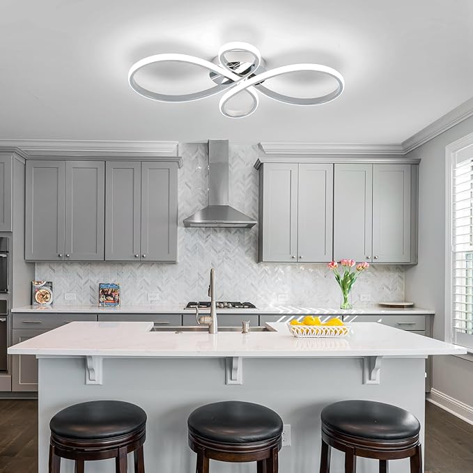 Modern LED Ceiling Light, Hallway Light Chrome Close to Ceiling Light for Kitchen Bedroom Balcony Bathroom Living Room (23.62Inch)