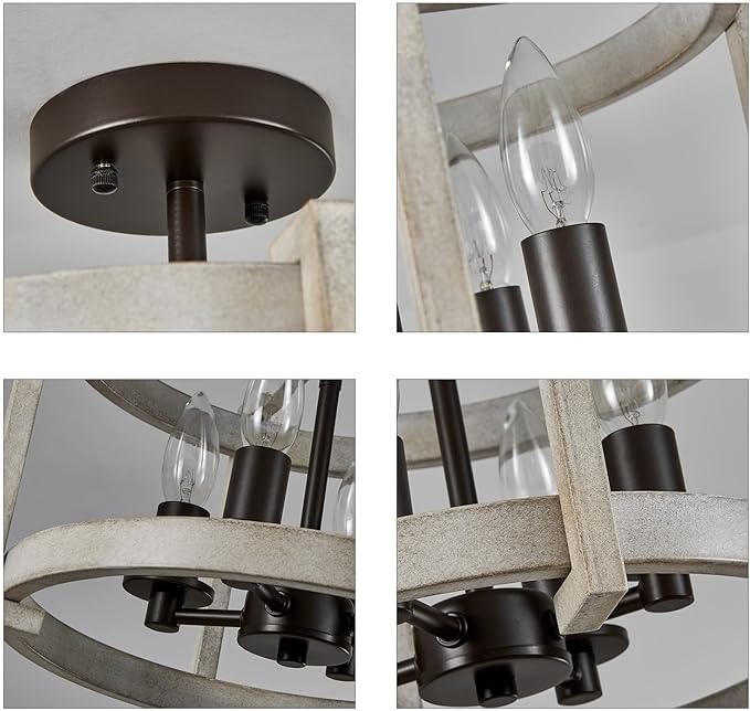 MEIXISUE 4-Lights Retro Semi Flush Mount Ceiling Light Fixtures,ORB+Oak White,Farmhouse Rustic Vintage Antique Ceiling Light Fixture for Hallway Kitchen Dining Room Bedroom UL Listed