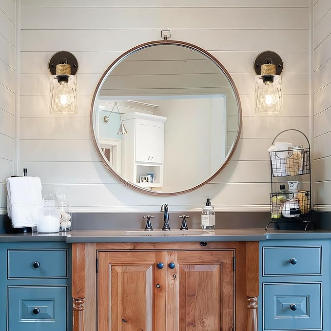 MOKATNG Set of 2 Wall Sconces for Bathroom, Coastal Modern Vanity Lights with Clear Glass Shade, Brown and Gold Bathroom Wall Lamp for Mirror Kitchen Living Room Hallway Cabinet Porch