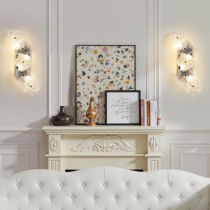 Black Wall Sconce Light 4-Light Modern Sconces Wall Lighting Fixtures with Flower Glass Shade Indoor Bathroom Sconce Wall Lights for Bedroom Living Room Hallway, G9 Base