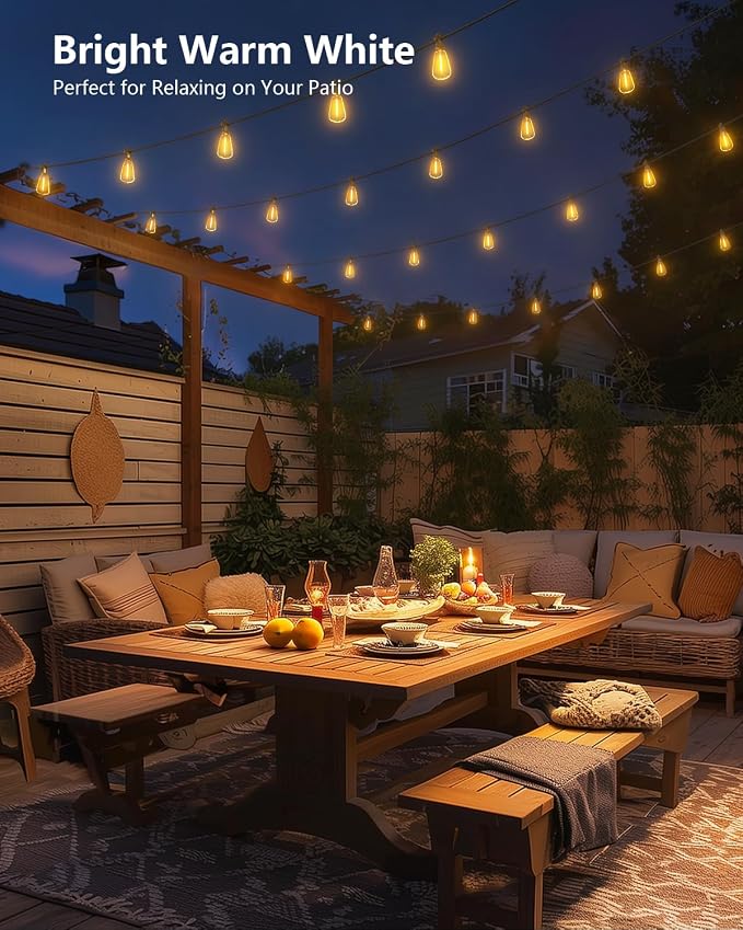 Brightown 151FT Solar String Lights Outdoor Waterproof with Remote, 48+2 LED Shatterproof Bulbs, Dimmable & Timable, 3 Light Modes - Commercial Grade Patio Lights for Garden Backyard Party Decor